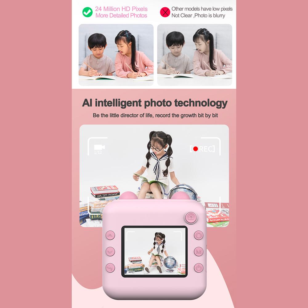 Портативный мини-фотопринтер с камерой мгновенной печати 1080P для детей с камерой 1200 Вт и экраном 2,4 дюйма