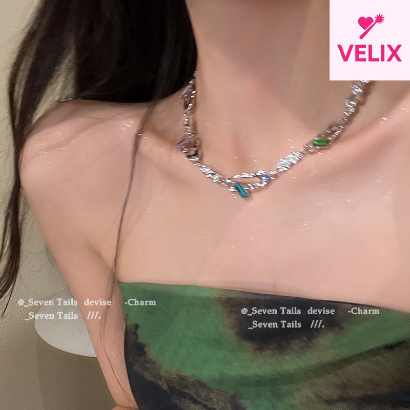 Sweet Cool Spice Color Crystal Spliced Necklace Women Ins Premium Niche 2025 New Collarbone Chain Jewelry Gift