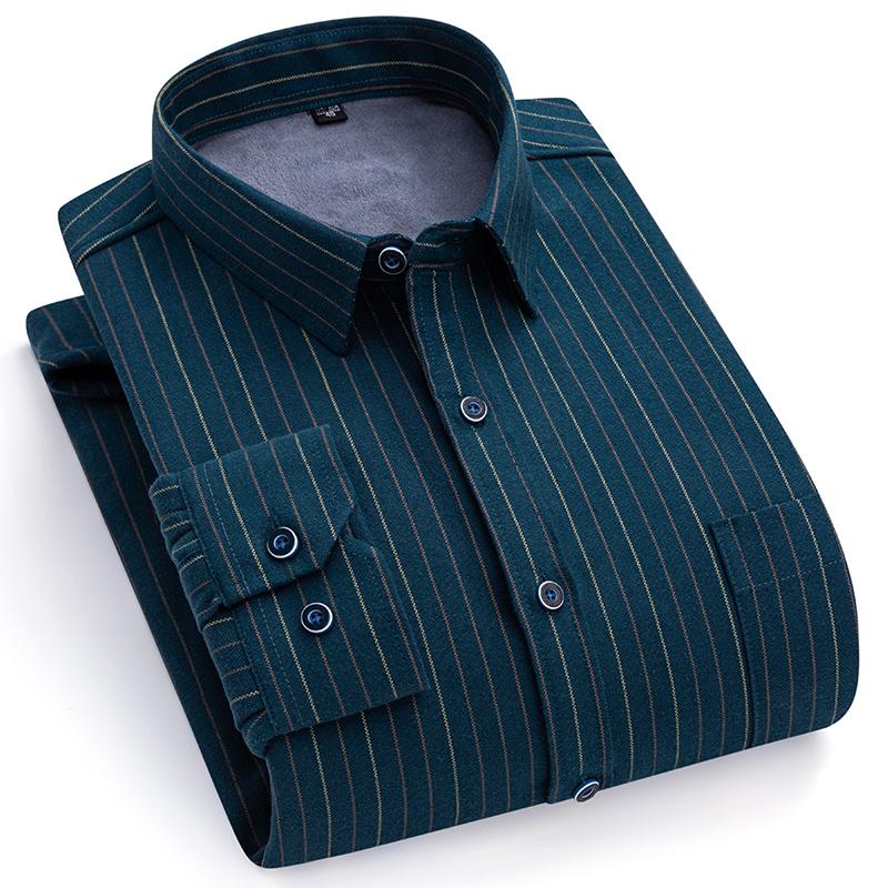 Мужские клетчатые рубашки с длинным рукавом, деловая повседневная мужская полосатая рубашка на зиму, теплый дизайн в клетку