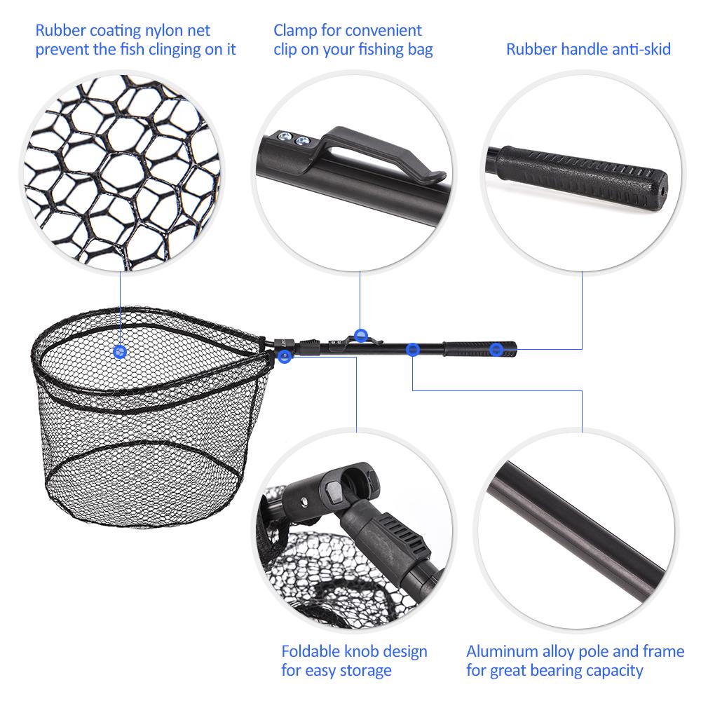 Fishing Landing Net Foldable Lightweight Net Nylon Mesh Fishing Brail Net Aluminum Alloy Frame Fishing Catching Releasing Nets