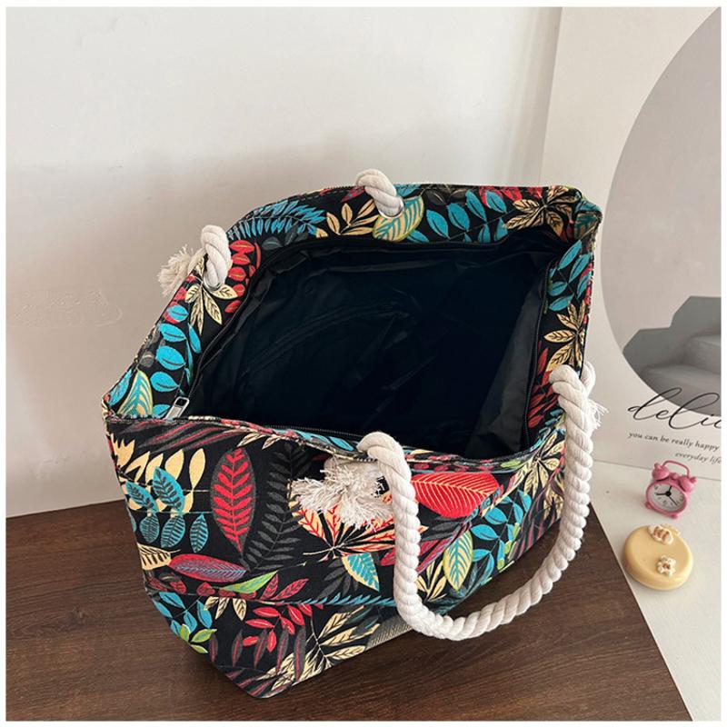 2025 Новая женская сумка на плечо в китайском этническом стиле, красочная сумка-тоут большой вместимости, модная холщовая женская сумка через плечо, сумки-багеты