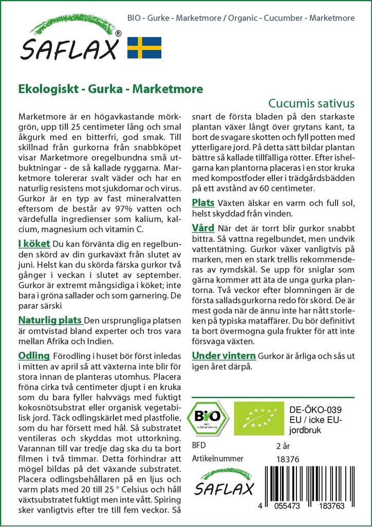 SAFLAX Garden in the Bag - Органический - Огурец - Marketmore - 20 семян - С субстратом в подходящем стоячем пакете - Cucumis sativus