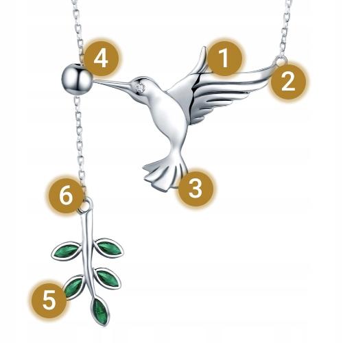Hummingbird Branch Chain, 925 , Cubic Zirconia, Pendant, Hanging