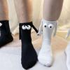 Couple Socks Ins Fashion Funny Creative Magnetic Attraction Hands Black White Cartoon Eyes Couples Socks Hand In Hand