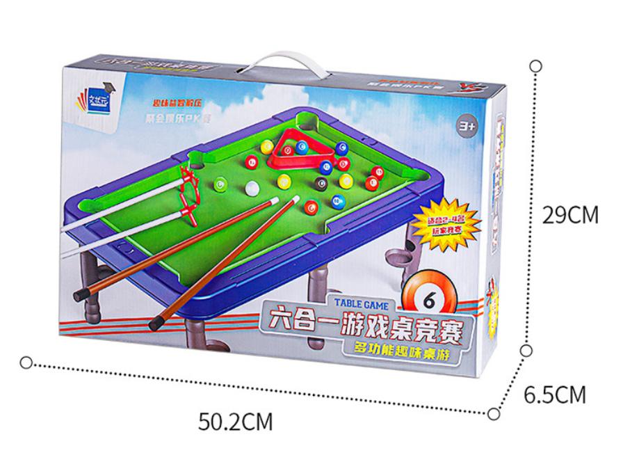 Kids Mini Pool Table 6 In 1 Indoor Tabletop Game Toy Set For Boys Girls Aged 3-8 With Billiards Golf Football Basketball Bowling