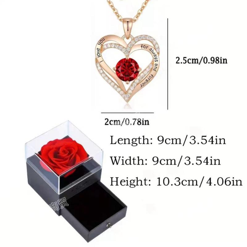 Подарочная коробка в форме сердца для розы и ожерелья: Набор из стабилизированных цветов на День святого Валентина и День матери