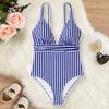Летний монокини с V-образным вырезом, открытой спиной, цельный купальник-бикини с полосатым принтом, быстросохнущий, облегающий, облегающий, контурирующий фигуру монокини