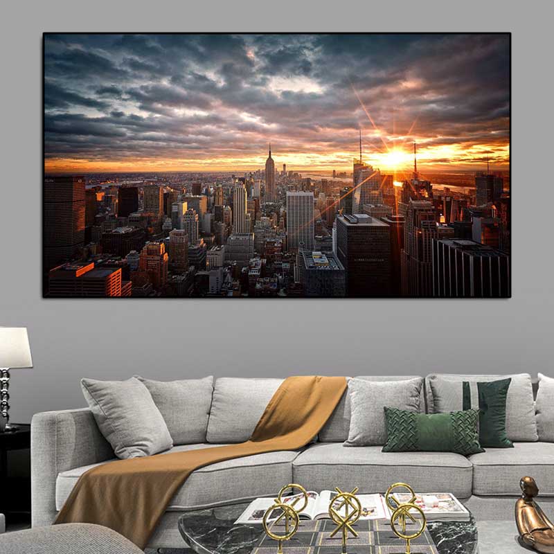 Nordic New York World City Building Canvas Painting Sunset Night Landscape Posters and Prints Wall Pictures Home Decor No Frame