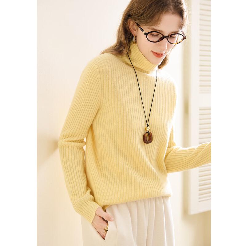 TUHUANG Women's Ribbed Wool Cashmere Turtleneck Sweater