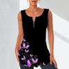 Women's Fashion V Neck Shirts Casual Tops T-shirt Ladies 3D Beautiful Butterfly Print Vest Plus Size Sleeveless Blouse Tank Tops