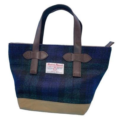 Et Harris Tweed x парафиновая парусиновая горизонтальная воловья кожаная сумка-тоут с застежкой-молнией [nature evoluer], в комплекте, (WG2423-BKW)