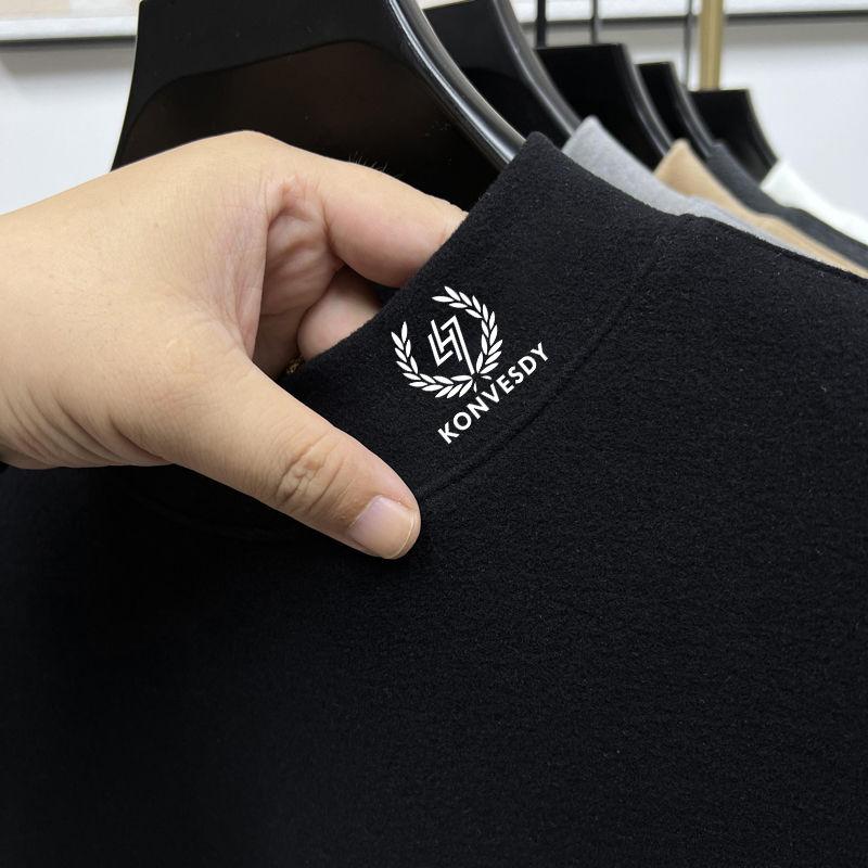 Autumn Winter Half Collar Solid Color Bottoming Tees Men Long Sleeve Add Velvet Casual Fashion T-shirt Male Pullover Top Homme