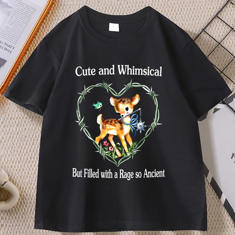 Cute and Whimsical Deer Tshirt Cotton Short Sleeve Tshirt Summer Roun Dneck Base T Shirt for Unisex WOMEN Comfortable Clothing