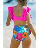 Floral Print V-Neck Ruffles Bikini