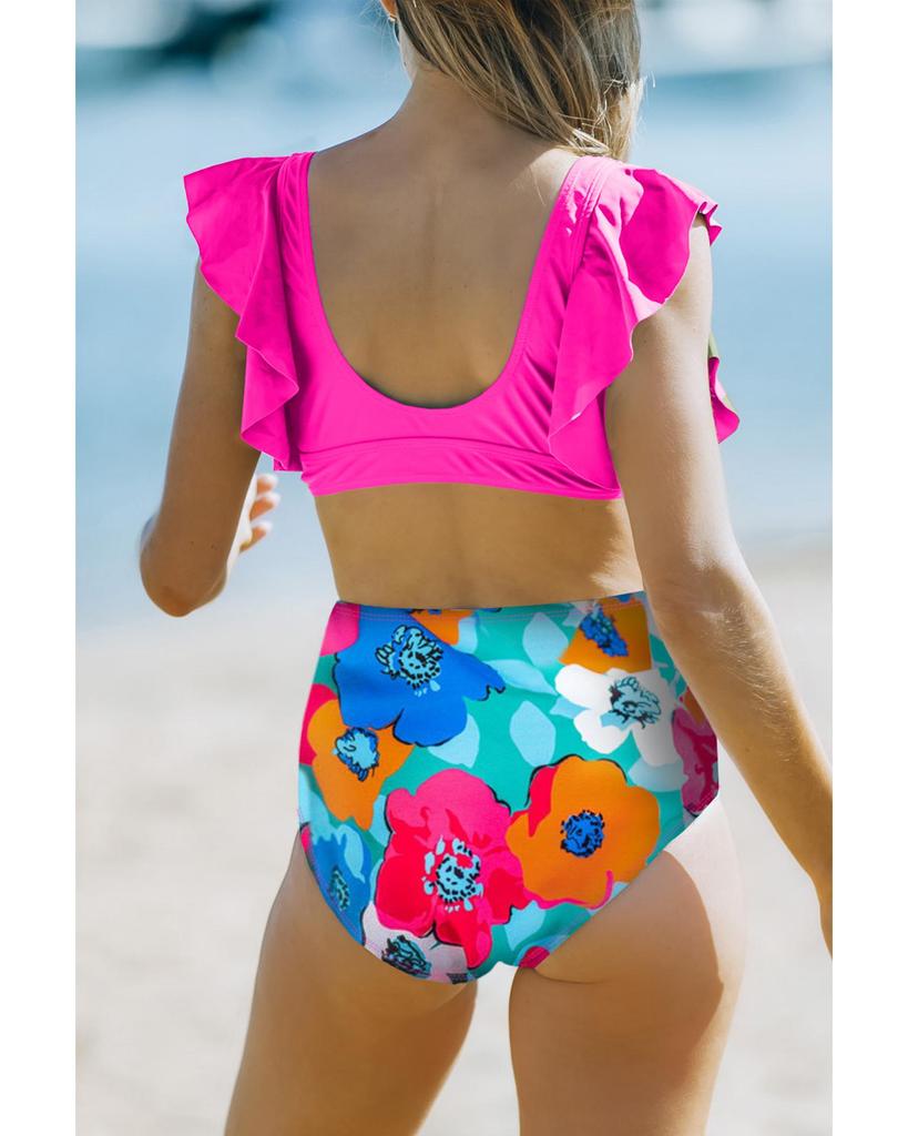 Azura Exchange Floral Print V-Neck Ruffles Bikini