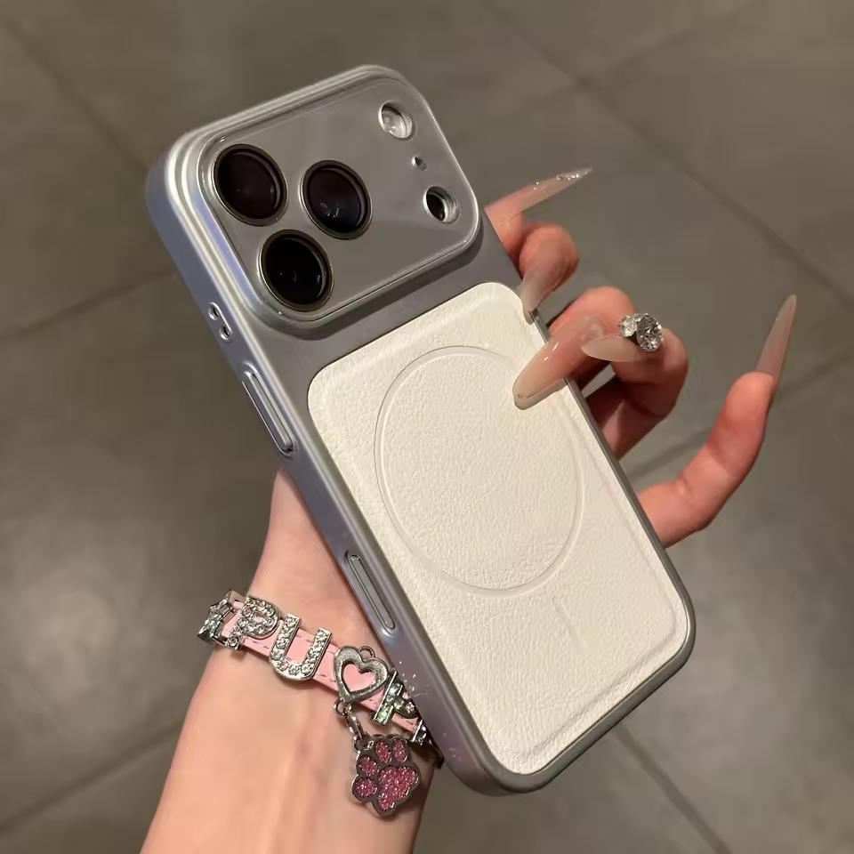 Матовая кожаная чехол-книжка с магнитной беспроводной зарядкой для iPhone 13 14 15 16 17 Pro Max, защитная крышка с большим окном для стеклянной линзы