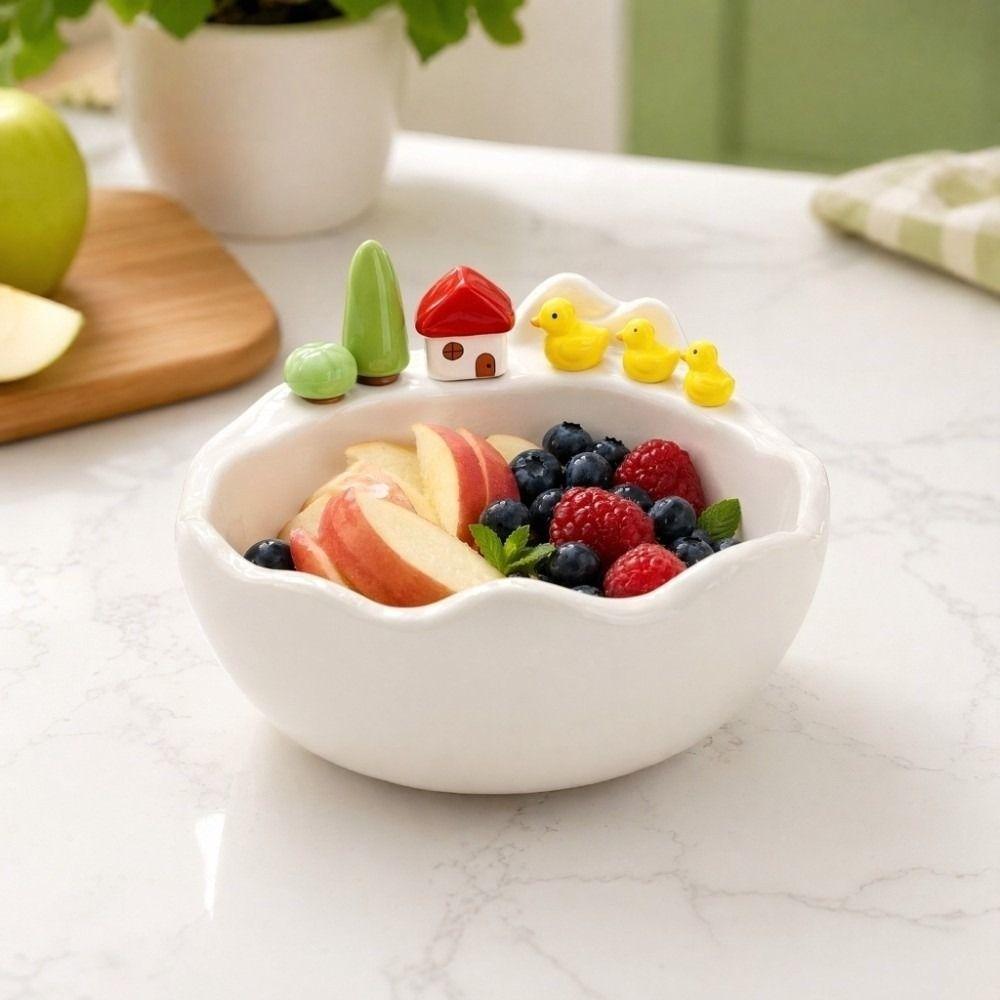 Cartoon Fruit Serving Plate Decoration Fruit Storage Tray Fruit Bowl with Fork  Dining Table