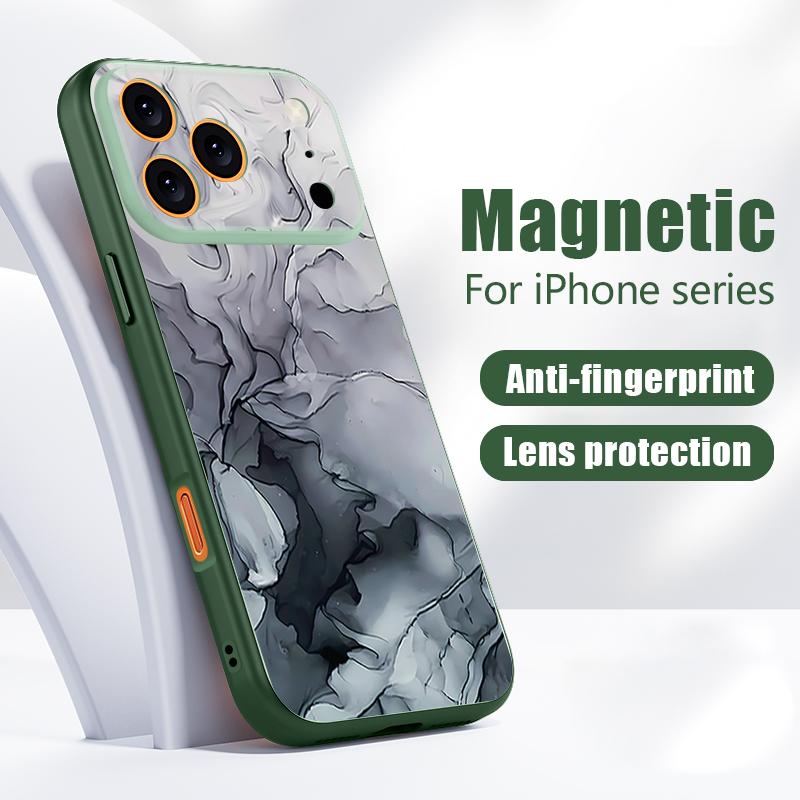 Чехол Для iPhone 17 Pro Max Розовый Мраморный Рисунок Магнитный Для Magsafe Гибридный Тонкий Матовый Чехол Для iPhone 16 15 14 13 Pro Max