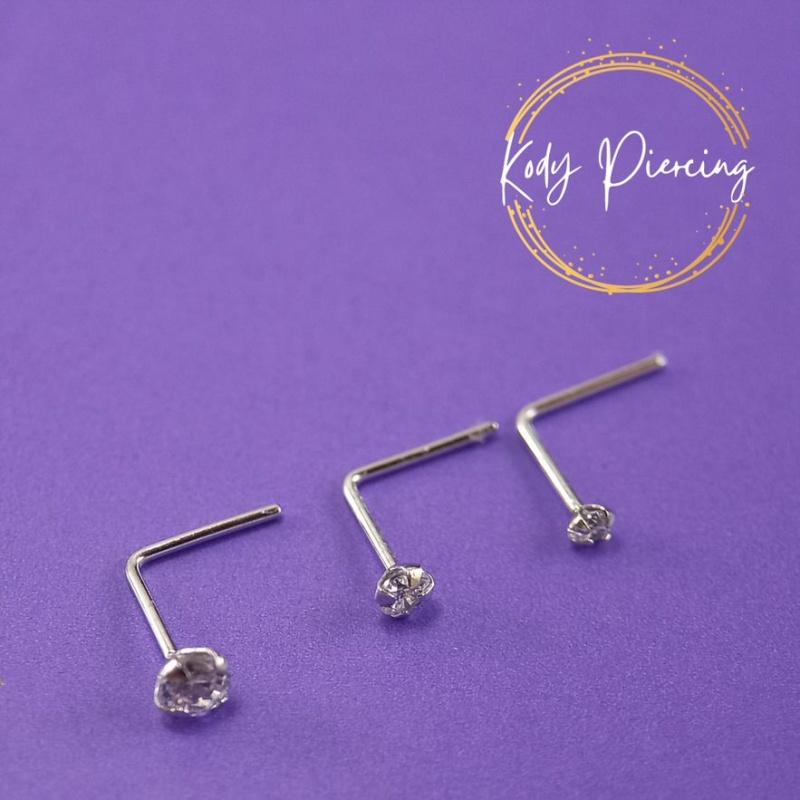 KODY PIERCING Белое золото 9 карат Набор из 3 стержней L и цирконов 1,5 мм, 2 мм и 2,5 мм
