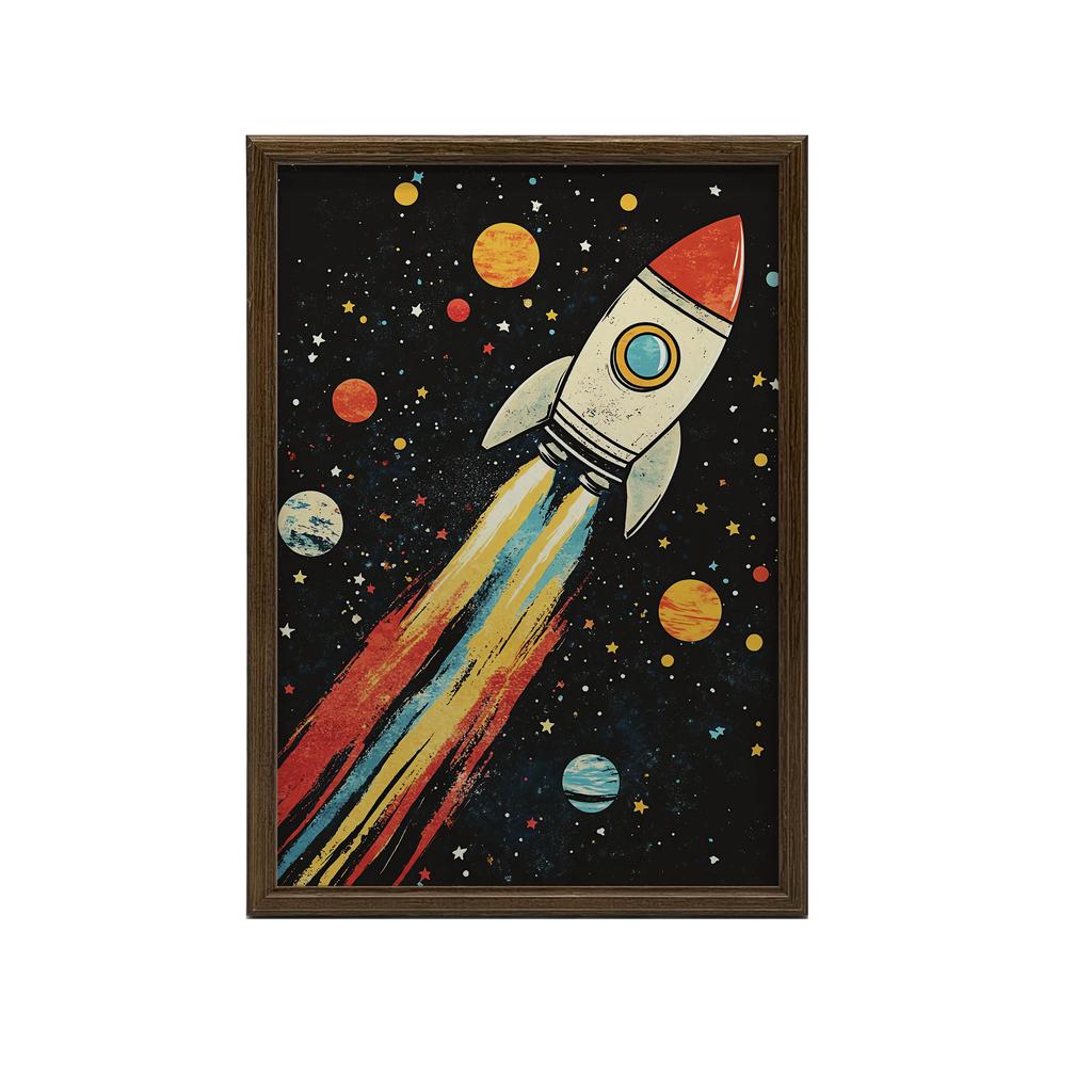 Rocket In Space Poster Rocket In Space Poster, 50X70 Cm, Black Aluminum Frame, 230 Gsm Matte Paper