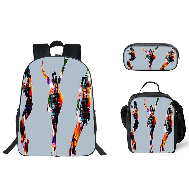 Student Backpack Lunch Bag Pencil Case 3-Piece Set, Waterproof Durable Large Capacity, MJ Pattern, Kids School Bag Set