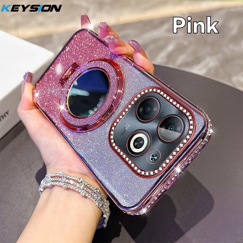 KEYSION Роскошный блестящий магнитный чехол с драгоценностями для телефона TECNO Spark Go 2023 20 20C Pop 8 с подставкой-зеркалом для макияжа, противоударный чехол