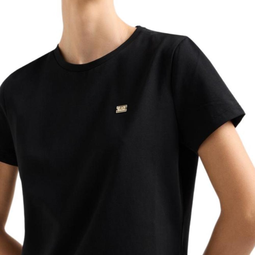 Emporio Armani Ea7 Однотонное платье с логотипом, короткий рукав, женские платья, Черный 7W000084-AF12484-UC001