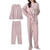 Fluffy Flannel Round Solid Long Perfect for Fall and Winter [xppe] Women's Pajamas, 2-Piece Set, Thick, Warm, Collar, Color, Sleeves, Soft, Warm,