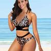Women's Shoulder Strap Swimsuit Leopard Print Bikini Tankini Swimsuit