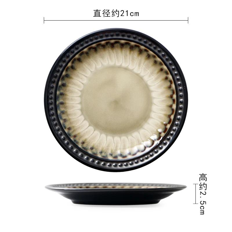Креативные керамические тарелки в стиле ретро, элитная круглая тарелка для суши, изысканные блюда, обеденная тарелка, бытовая посуда