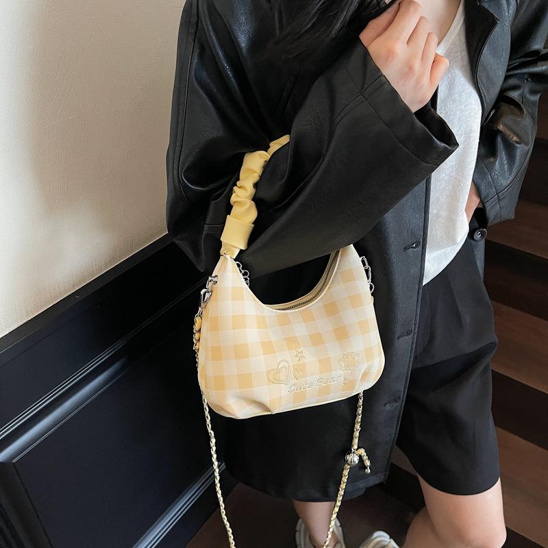 Клетчатая портативная маленькая сумка женская новая модная плиссированная сумка-облако летняя женская сумка-мессенджер на цепочке