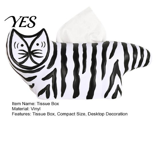 Tissue Box with Storage Box, Striped Cat Shape Dispenser, Ample Interior Living Room Space Vinyl Case, Compact Decorative Durable Paper Holder for Car