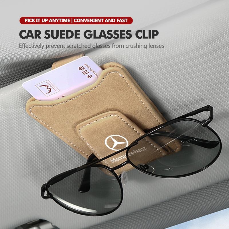 AABHA1 Suede Car Logo Sun Visor Glasses Clip Ticket Card Storage Clamp For Mercedes Benz CLK GLC W212 C200 C300 W203 W204 W205 W169
