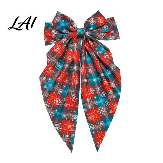 Christmas Hair Bows Large Bow for Women Girls Decorative Clip with Classic Holiday Girls Prints Elegant Long Tail Barrettes Festive Hairstyles