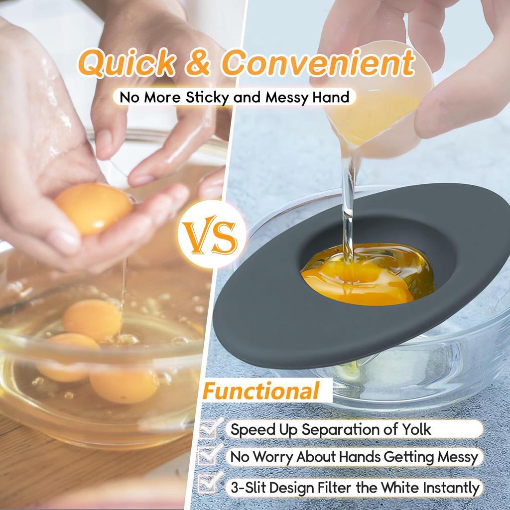 Силиконовые сепараторы яиц, сепаратор яичного белка из пищевого силикона, сепаратор яичного белка с 3 прорезями от желтка для выпечки, обязательный инструмент для сепаратора яиц