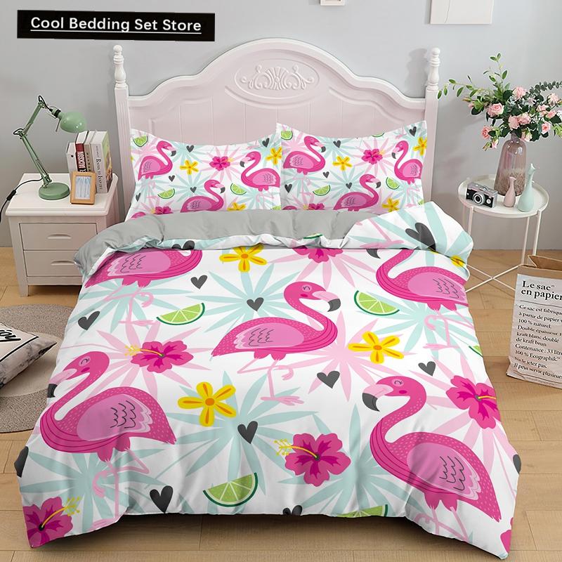 Комплект постельного белья с принтом 3D фламинго размера King Queen, розовый с изображением животных, пододеяльник с наволочками, 2/3 шт., полиэстер, пододеяльник
