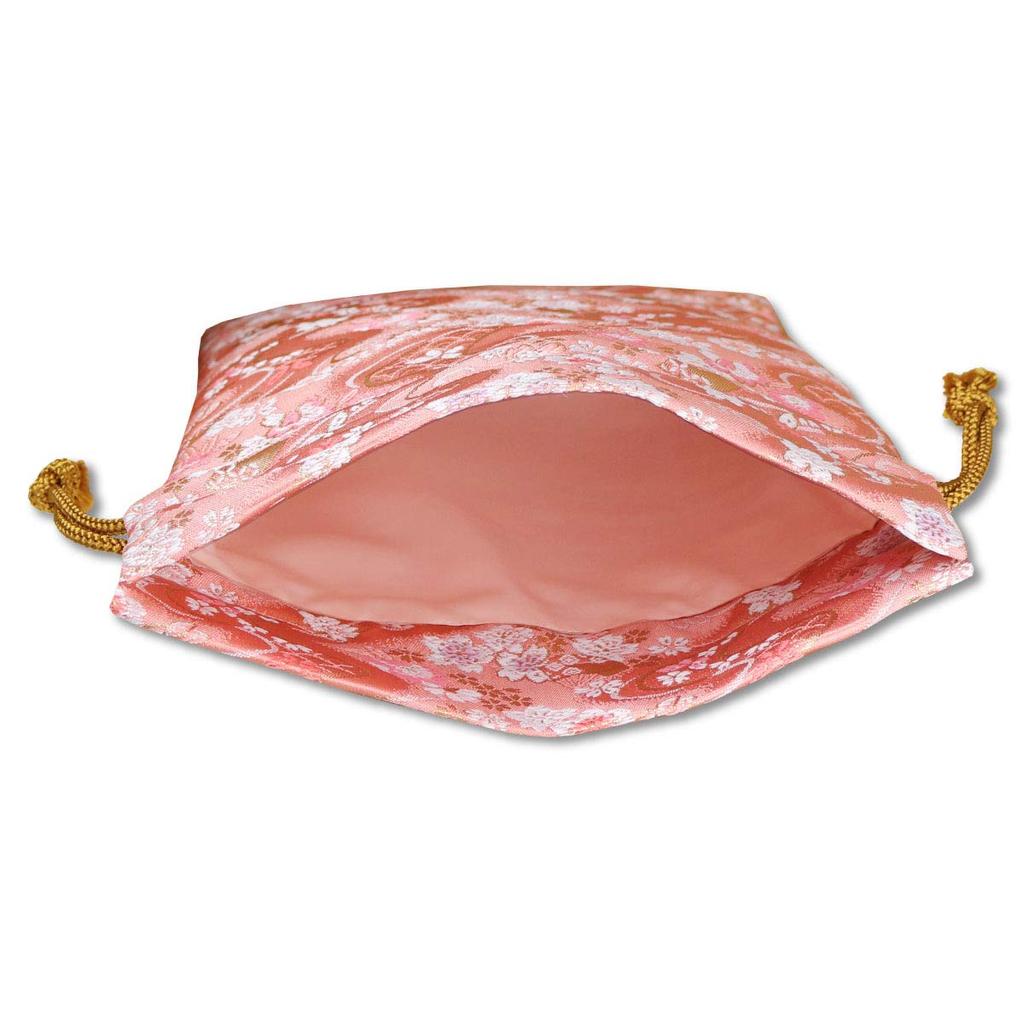 Мешочек с кулиской из золотой парчи Нисидзин-ори (Маленькие цветы, текущие водой (Бледно-розовый))