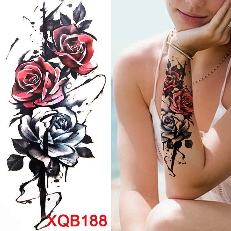 1 шт. татуировка наклейка водонепроницаемая временная татуировка дамы пион Дейзи олень луна цветок татуировка черный череп татуировка боди-арт нога татуировка всего тела наклейка