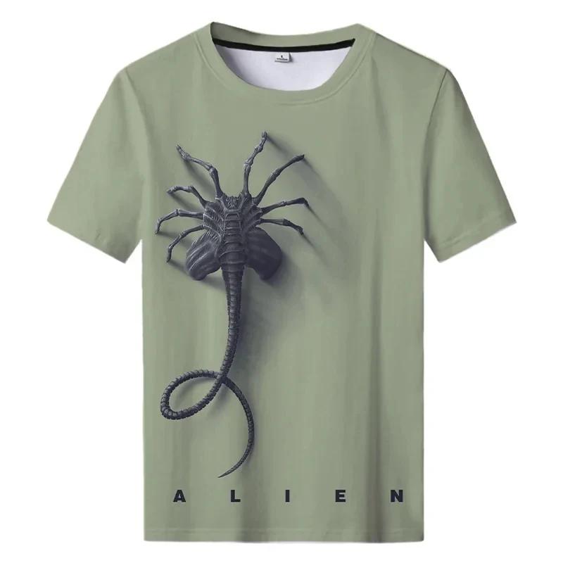 Summer New Alien Art 3D Print T-shirt For Men Clothing Daily Casual T-shirt Horror Alien Movie Graphic Harajuku Tops Tees Shirts