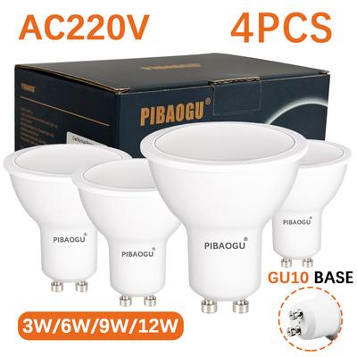 4 шт. светодиодных ламп GU10 точечный свет светодиодное освещение AC220V GU10 точечные лампочки MR16 прожекторы 12 Вт 9 Вт 6 Вт 3 Вт светодиодные диммируемые лампочки для дома