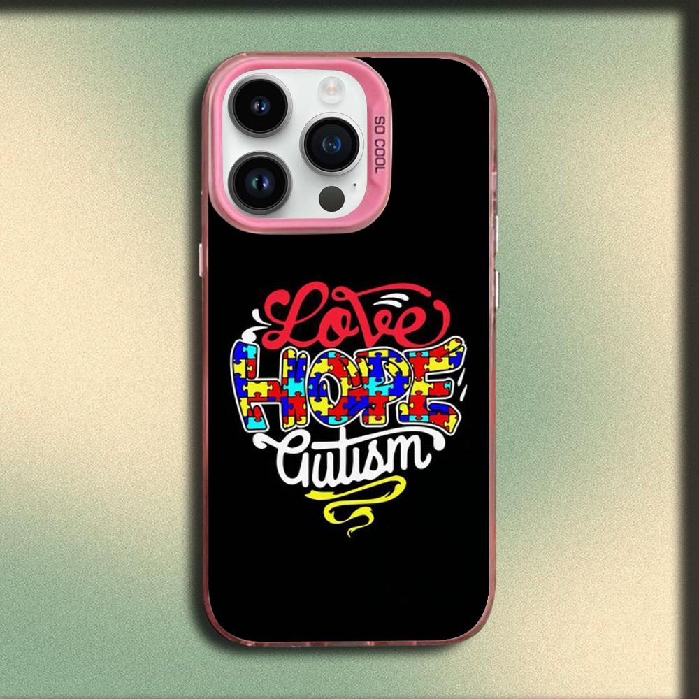 Чехол-пазл для поддержки аутизма для iPhone 16,15,14,13,12,11,Mini,Pro,MAX Розовый Матовый Силиконовый Чехол