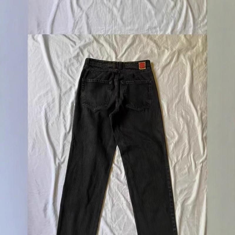 Mens Black Straight Fit Denim Skateboard Pants With Embroidery Mid-Rise Loose Streetwear Casual Wear