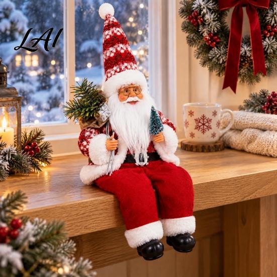 Indoor Festive Shelf Sitter Christmas Sitting Santa Claus Figurine Cute Doll with Gift Bag Winter Seasonal Room Accent And Presents for Holiday Home