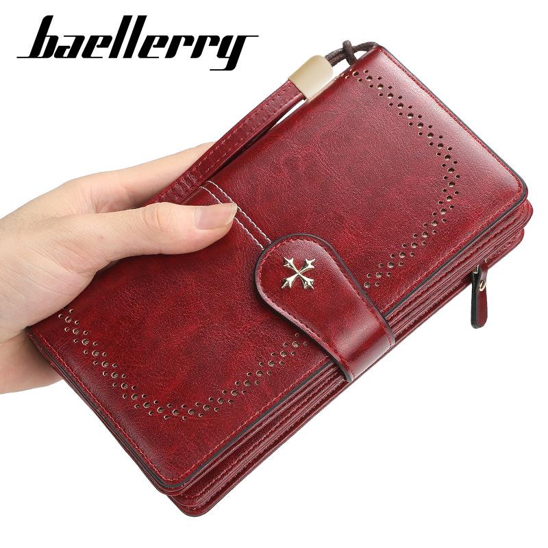 Baellerry Women's Long Purse Vintage Fashion Wallet Zipper Coin Purse Simple Card Holder Multi-card Slot Clutch Bag with Lanyard