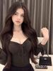 Женская осенняя новая модель: облегающая футболка Pure Desire с квадратным вырезом и расклешенными рукавами