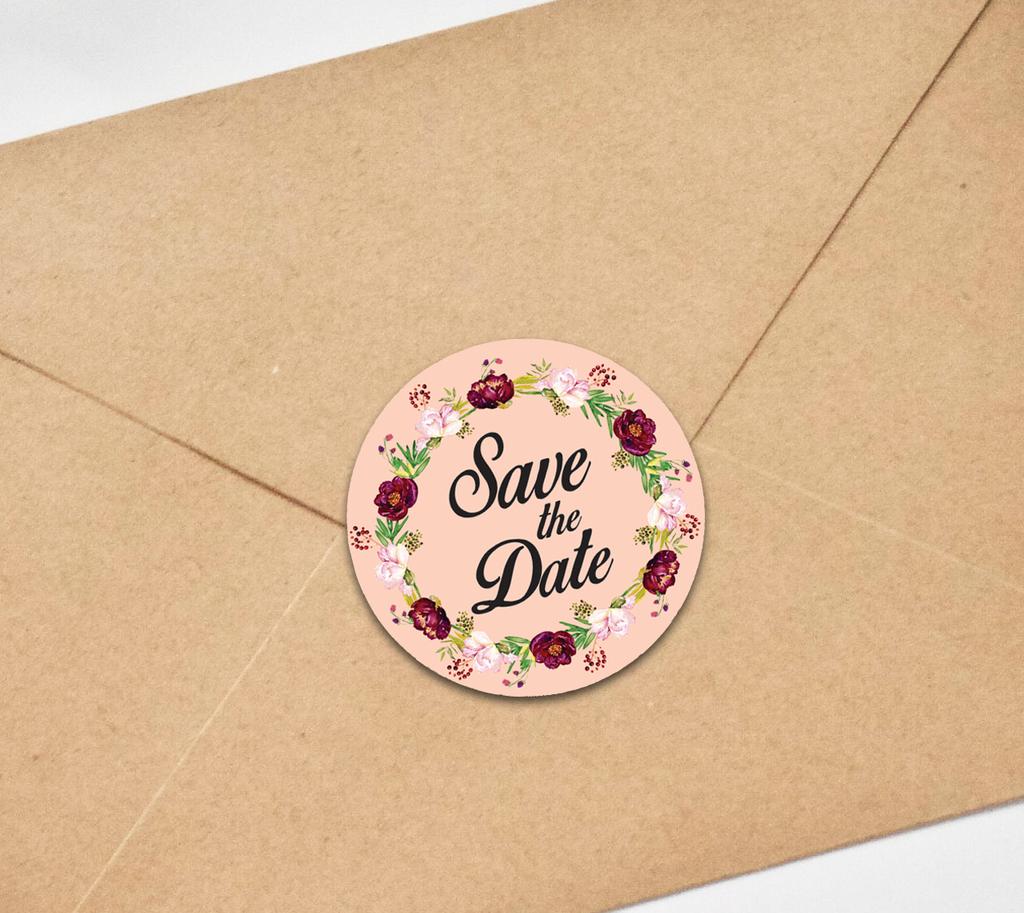 Darling Souvenir 45 Pcs Floral Wreath Black Round Save The Date Stickers Envelope Seals-1.6