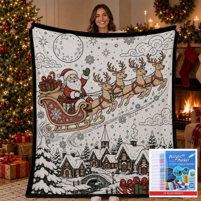 Santa Claus Coloring Flannel Blanket 2026 All Season Office Nap Soft