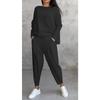 Women's Solid Color Round Neck Long Sleeve Suit,Women's Pocket Pants Long Pants Women's Suit