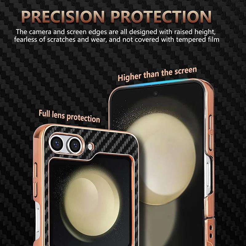 Чехол для телефона Z Flip7 FE с рисунком из углеродного волокна для Samsung Galaxy Z Flip 7 6 5 4 3 5G Электроокрашенный каркас Задняя крышка Coque Etui