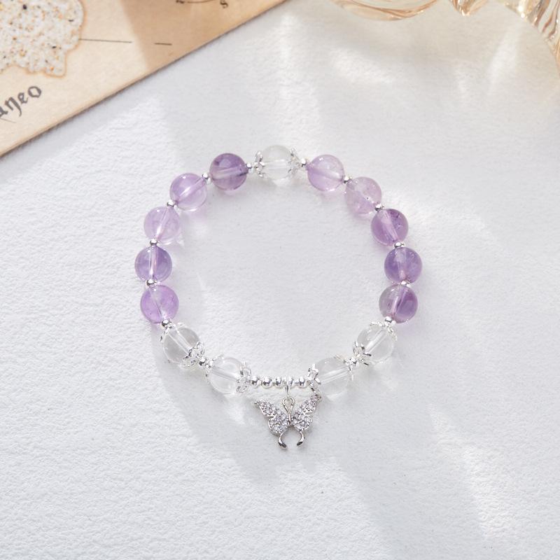 Nine Purple Fire Energy Bracelet Beads for Women, Amethyst, Purple Phantom Quartz, Natural Crystal, Decorative Bracelet, Jewelry
